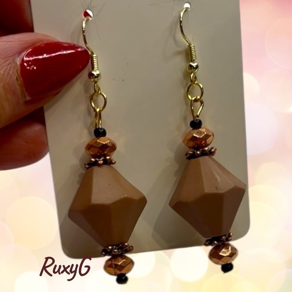 596. Brown and Gold Geometric Earrings - Picture 1 of 6